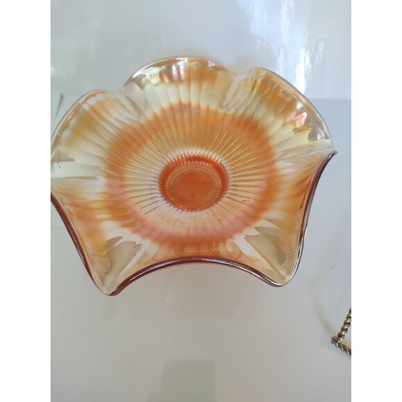Vintage Marigold Ribbed and Ruffled  Iridescent Carnival Glass 9 1/4-Inch Bowl - Picture 4 of 11